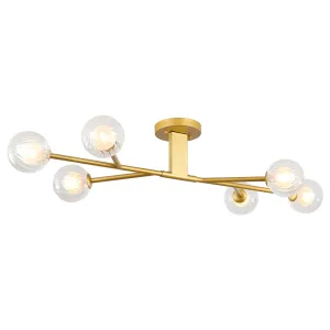 9MMML Modern Semi Flush Mount Ceiling Light, 46'' Gold Sputnik Chandelier with Glass Shade, 6-Light Close to Ceiling Light Fixture for Living Room, Dining Room, Bedroom, Kitchen Island, G9 Base, 24W