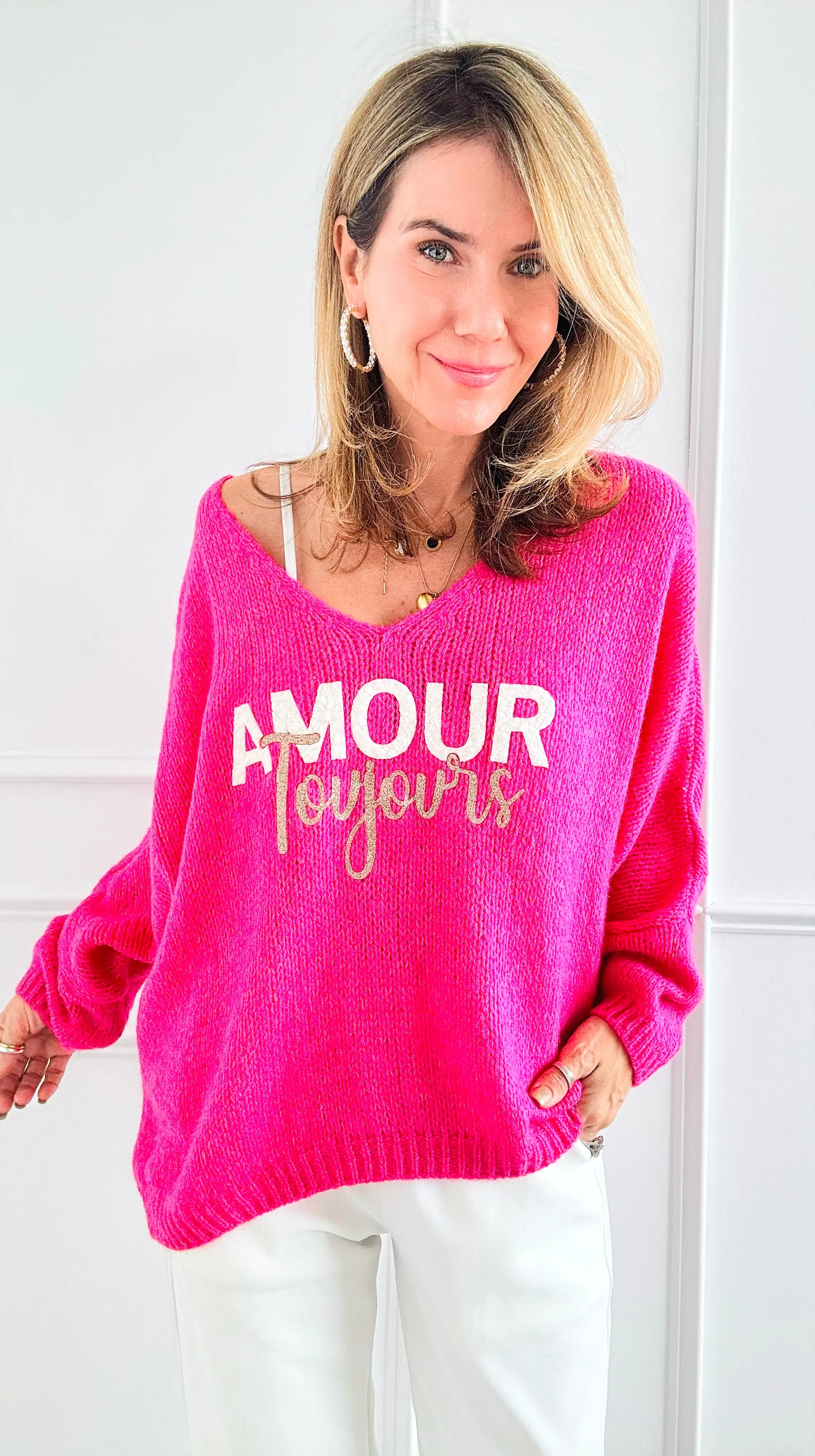 Amour Toujours V-Neck Italian Knit Sweater