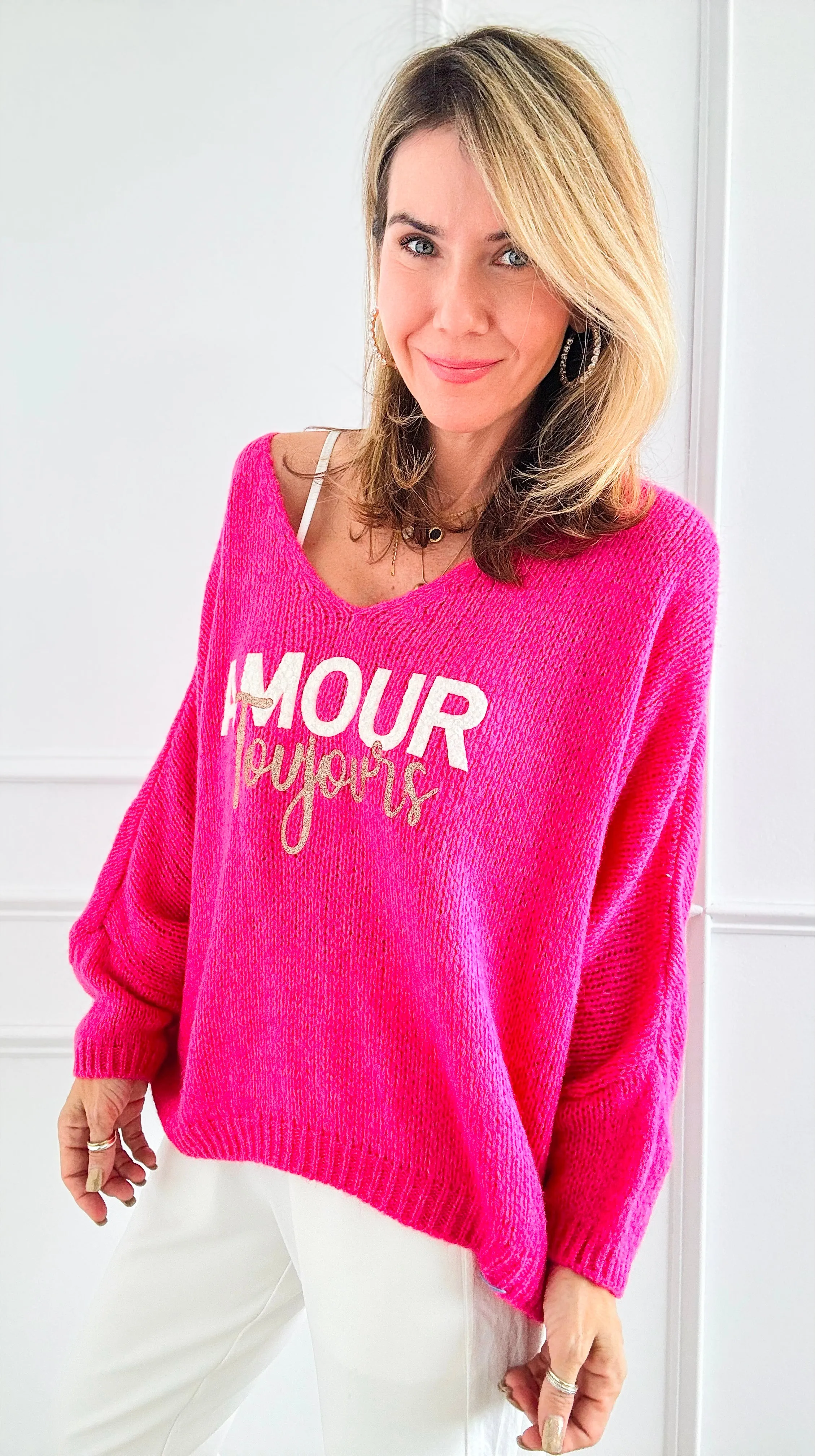 Amour Toujours V-Neck Italian Knit Sweater