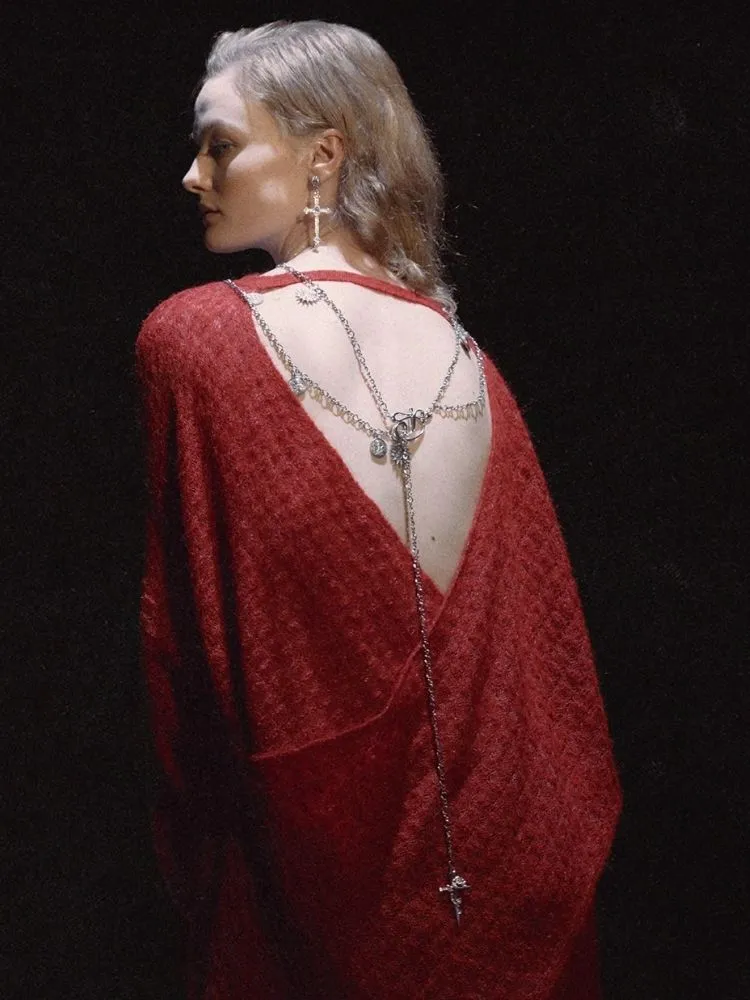 Backless Design Mohair Wool Knit Loose Top【s0000006453】