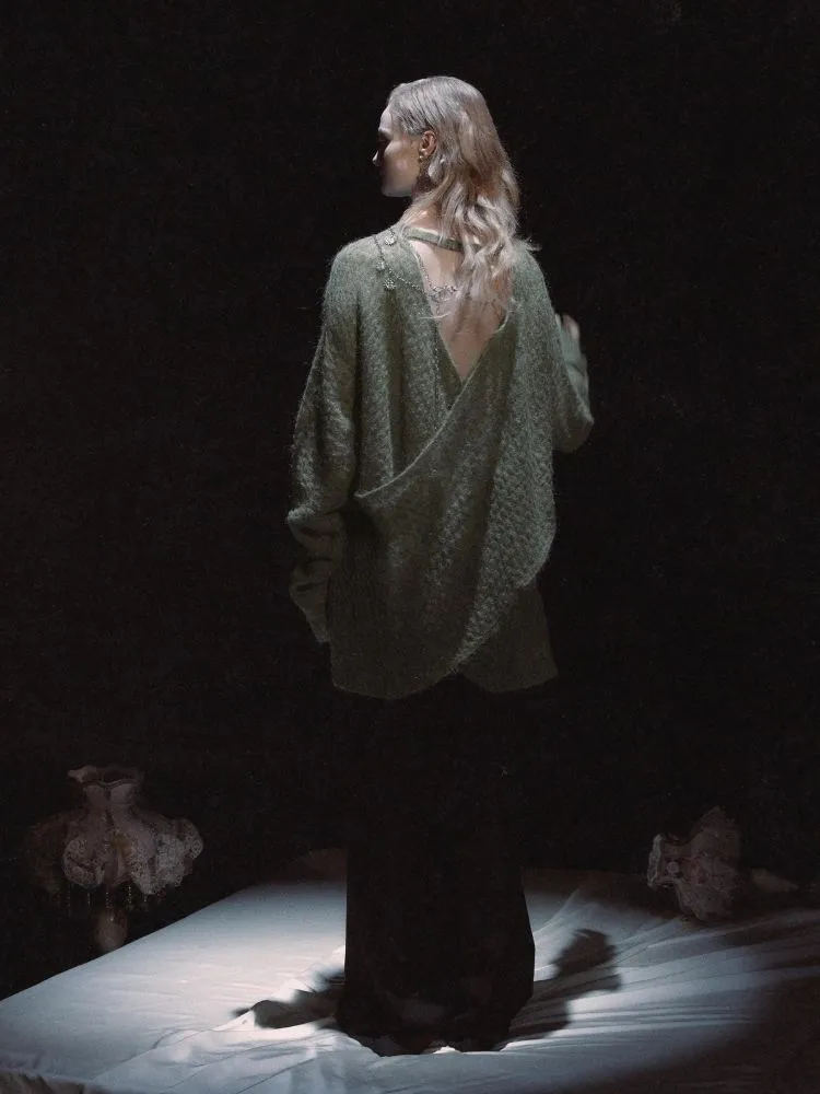 Backless Design Mohair Wool Knit Loose Top【s0000006453】