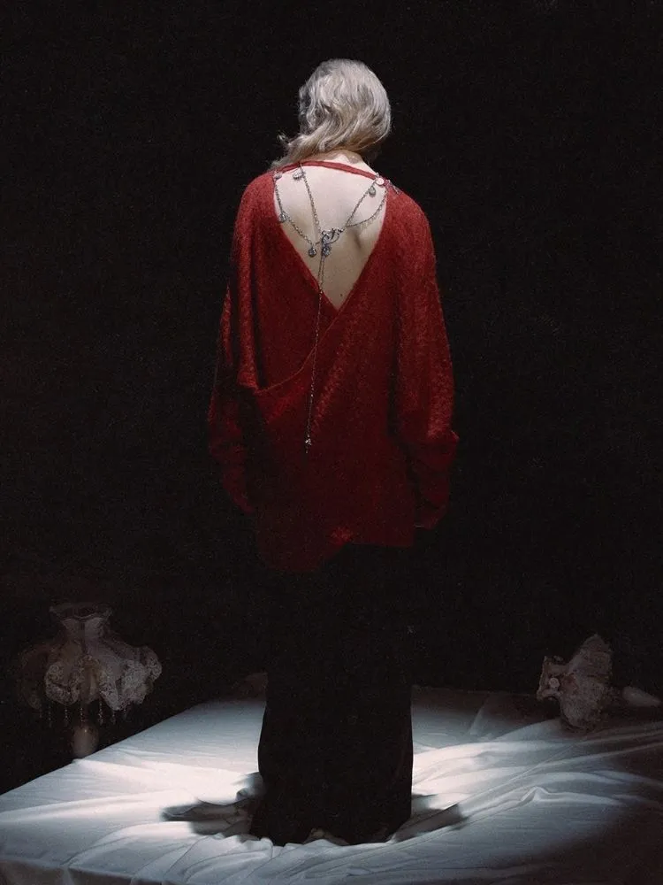 Backless Design Mohair Wool Knit Loose Top【s0000006453】