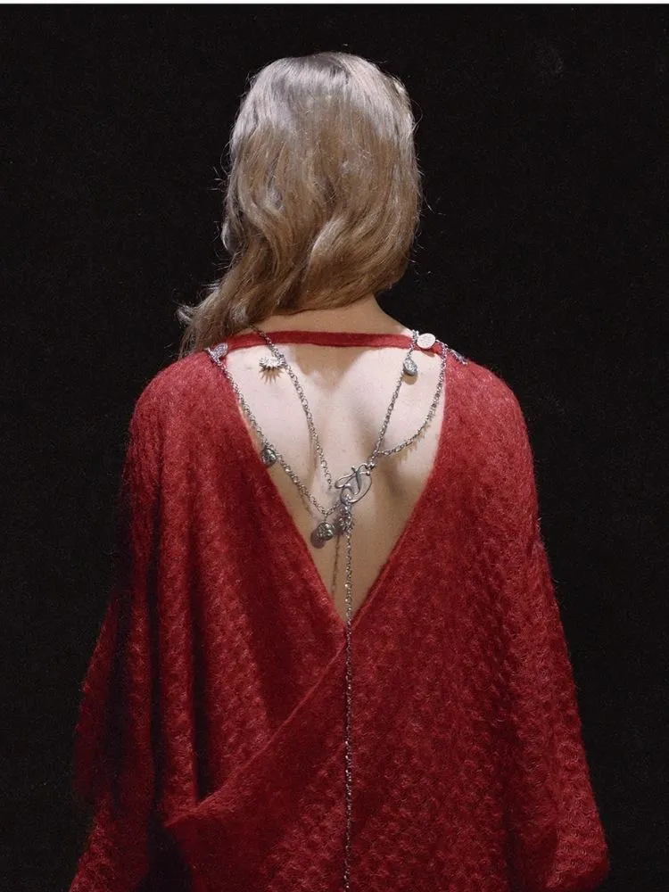 Backless Design Mohair Wool Knit Loose Top【s0000006453】