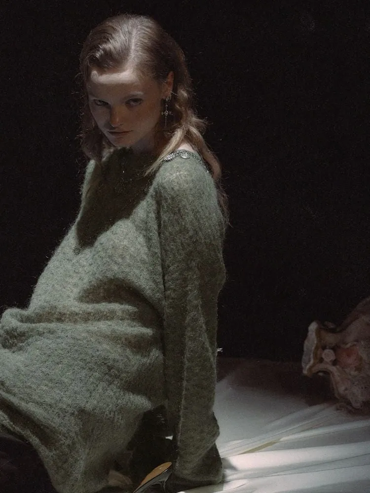 Backless Design Mohair Wool Knit Loose Top【s0000006453】