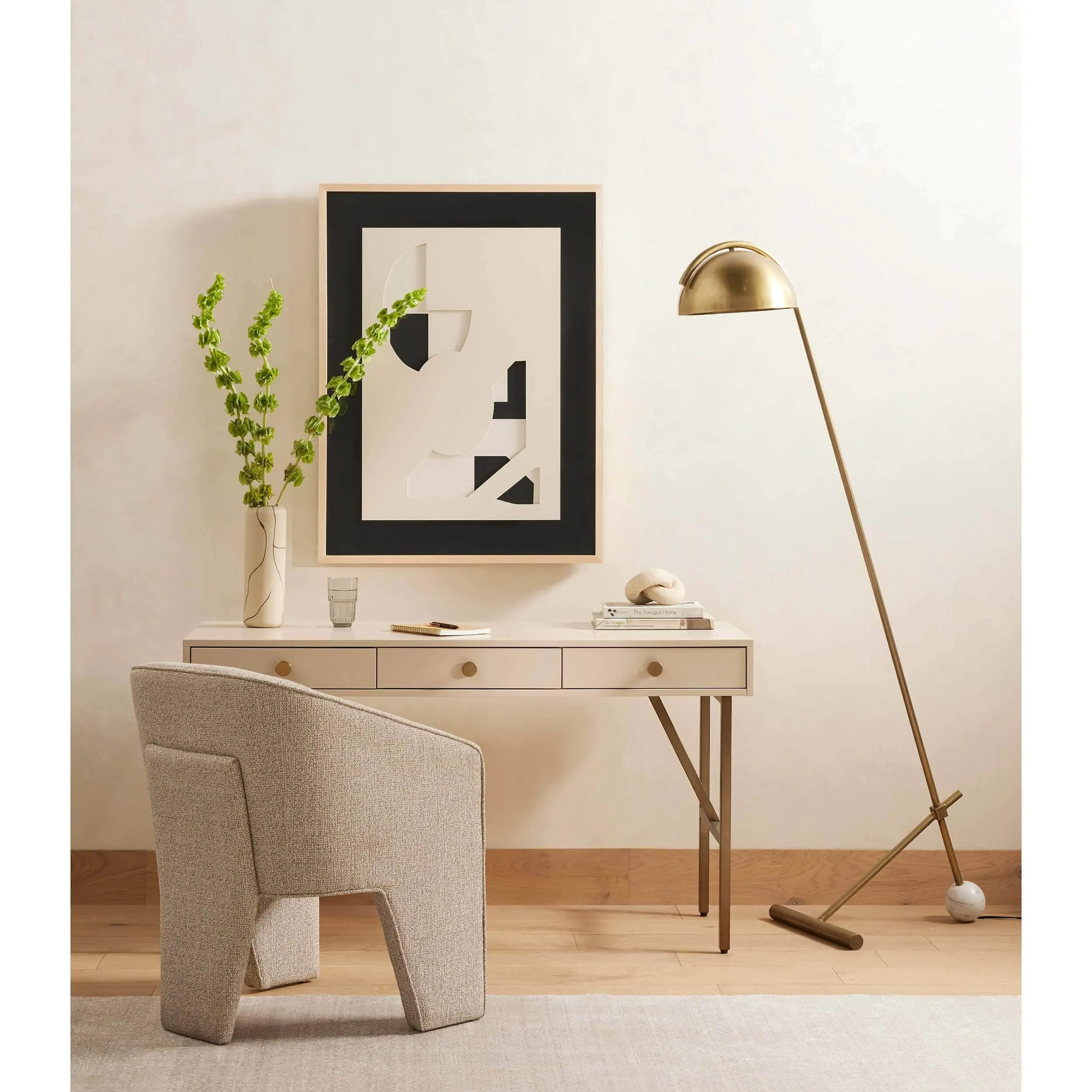 Becker Floor Lamp, Charcoal & White Marble
