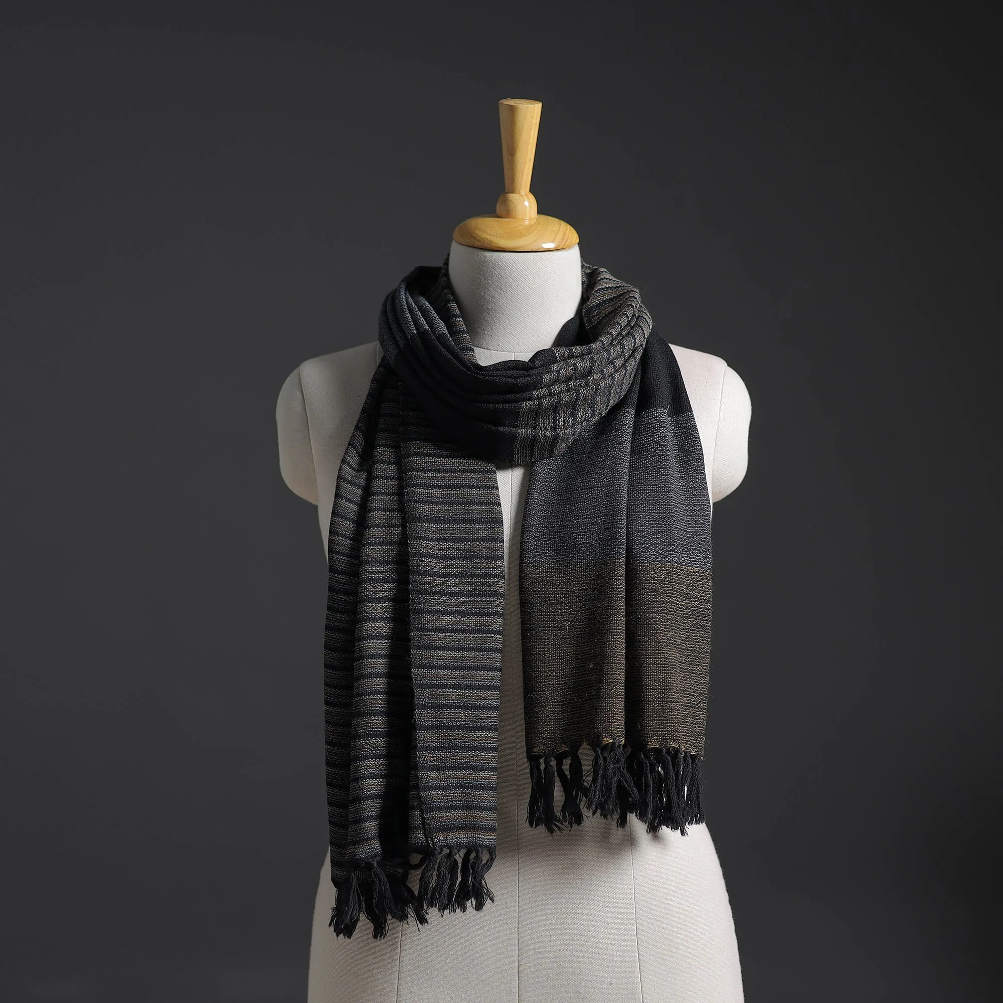 Black - Kumaun Handwoven Pure Merino Wool Stole 161