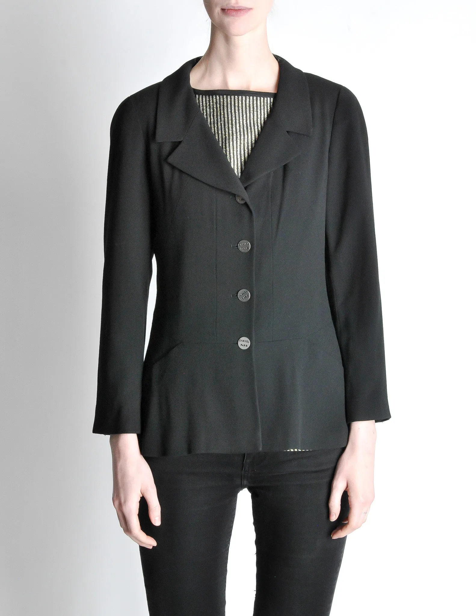 Chanel Vintage Black Wool Peplum Blazer