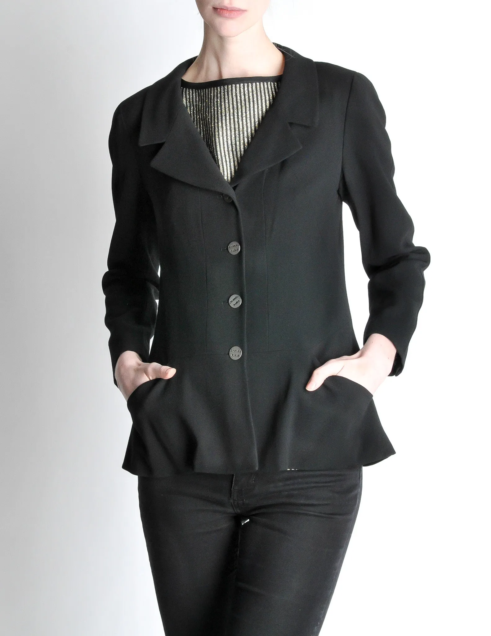 Chanel Vintage Black Wool Peplum Blazer