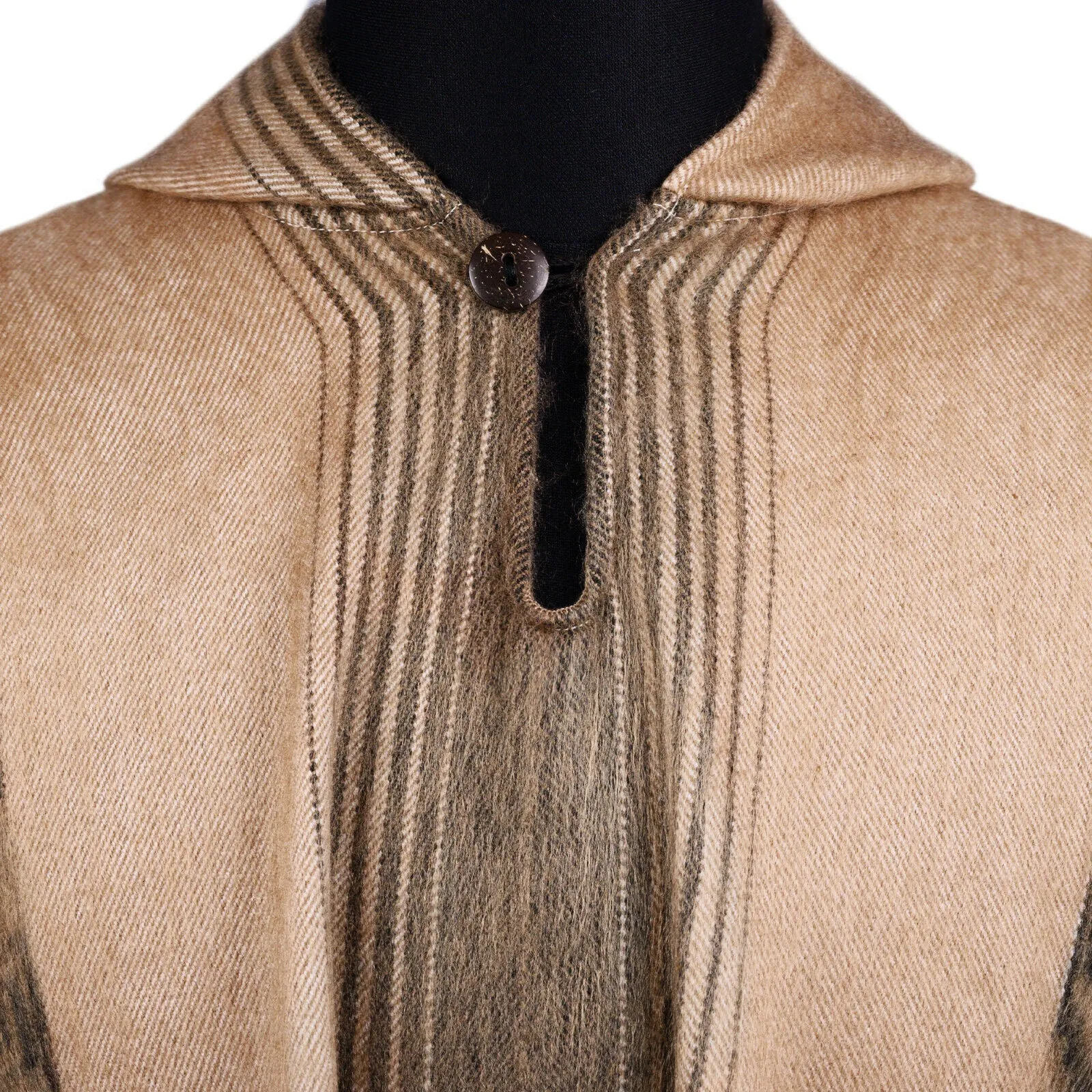 Conambo - Lightweight Baby Alpaca Fringed Hooded Poncho - Taupe & Charcoal - Unisex