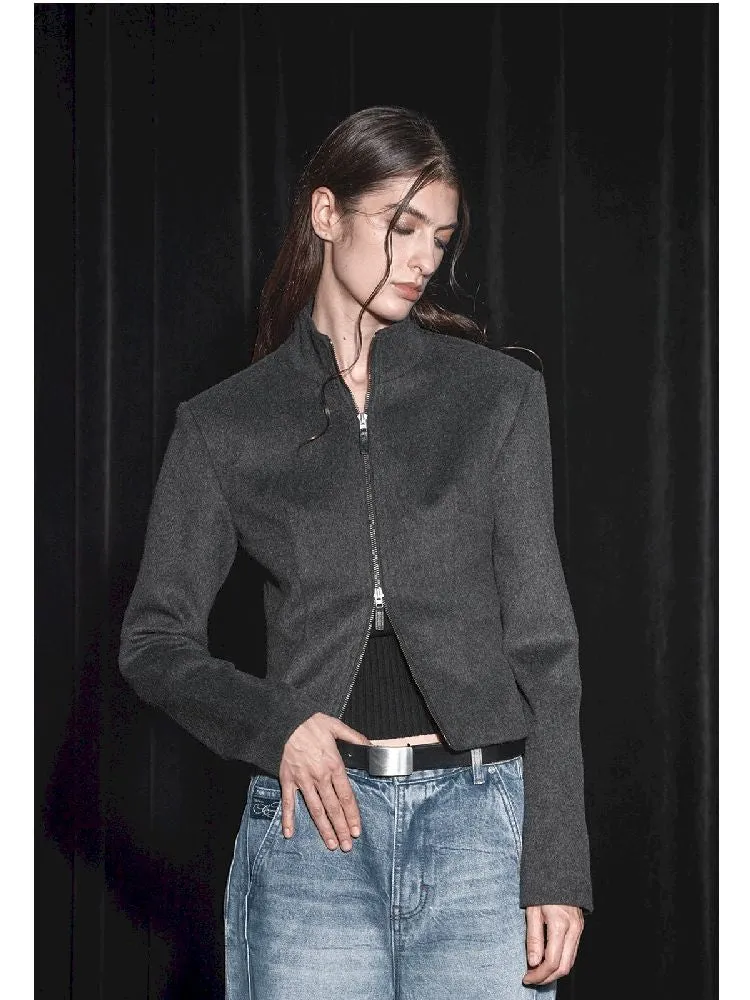 Double zipper tweed fitted wool jacket【s0000005455】