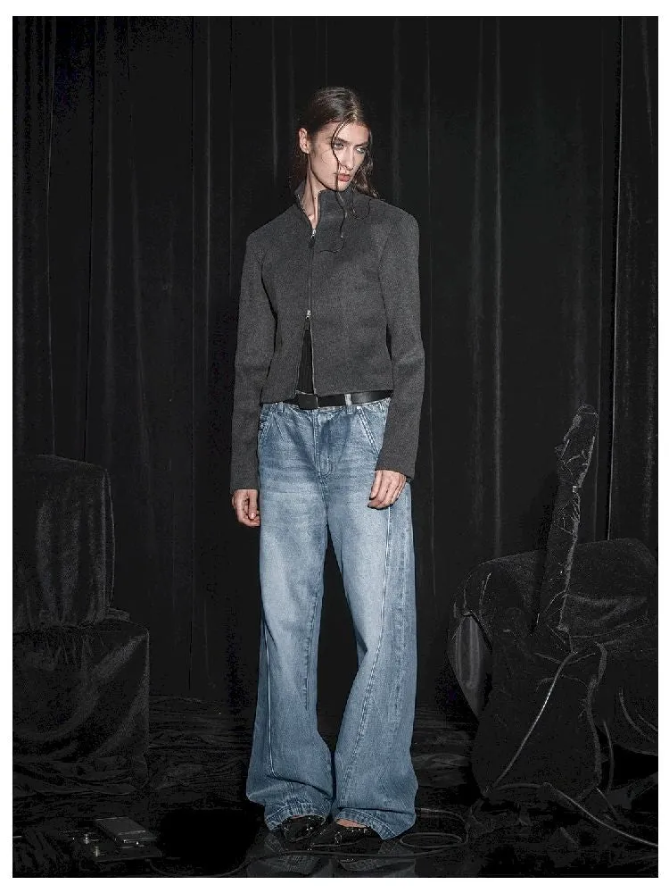Double zipper tweed fitted wool jacket【s0000005455】