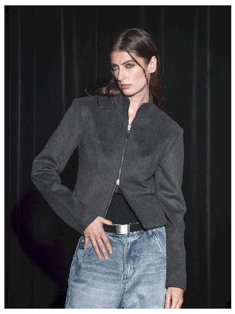 Double zipper tweed fitted wool jacket【s0000005455】