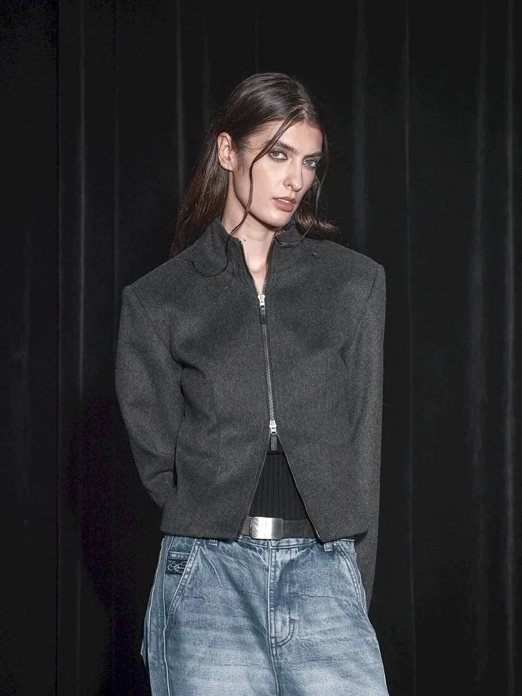 Double zipper tweed fitted wool jacket【s0000005455】