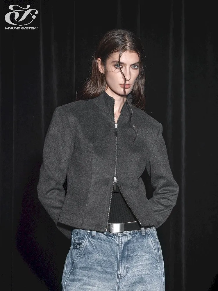 Double zipper tweed fitted wool jacket【s0000005455】