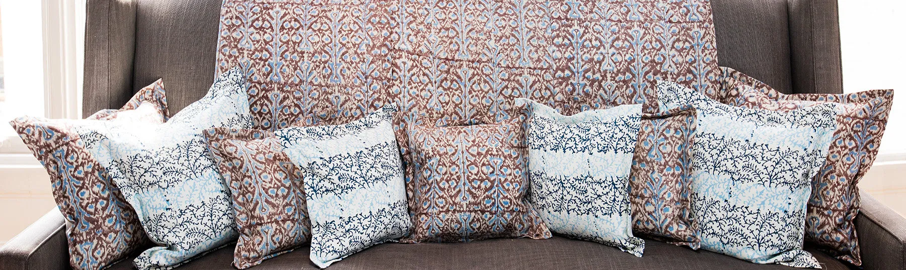 Dual Tone and Ikat Printed Linen Scatter Cushions
