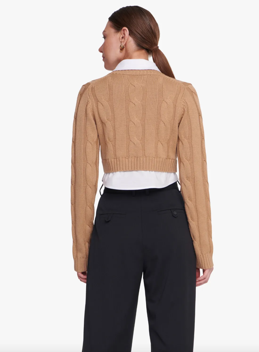 Duke Knit Poplin Cropped Top - Camel / White