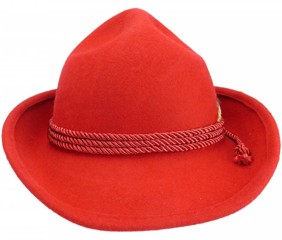 German Bavarian Style Red 100% Wool Hat