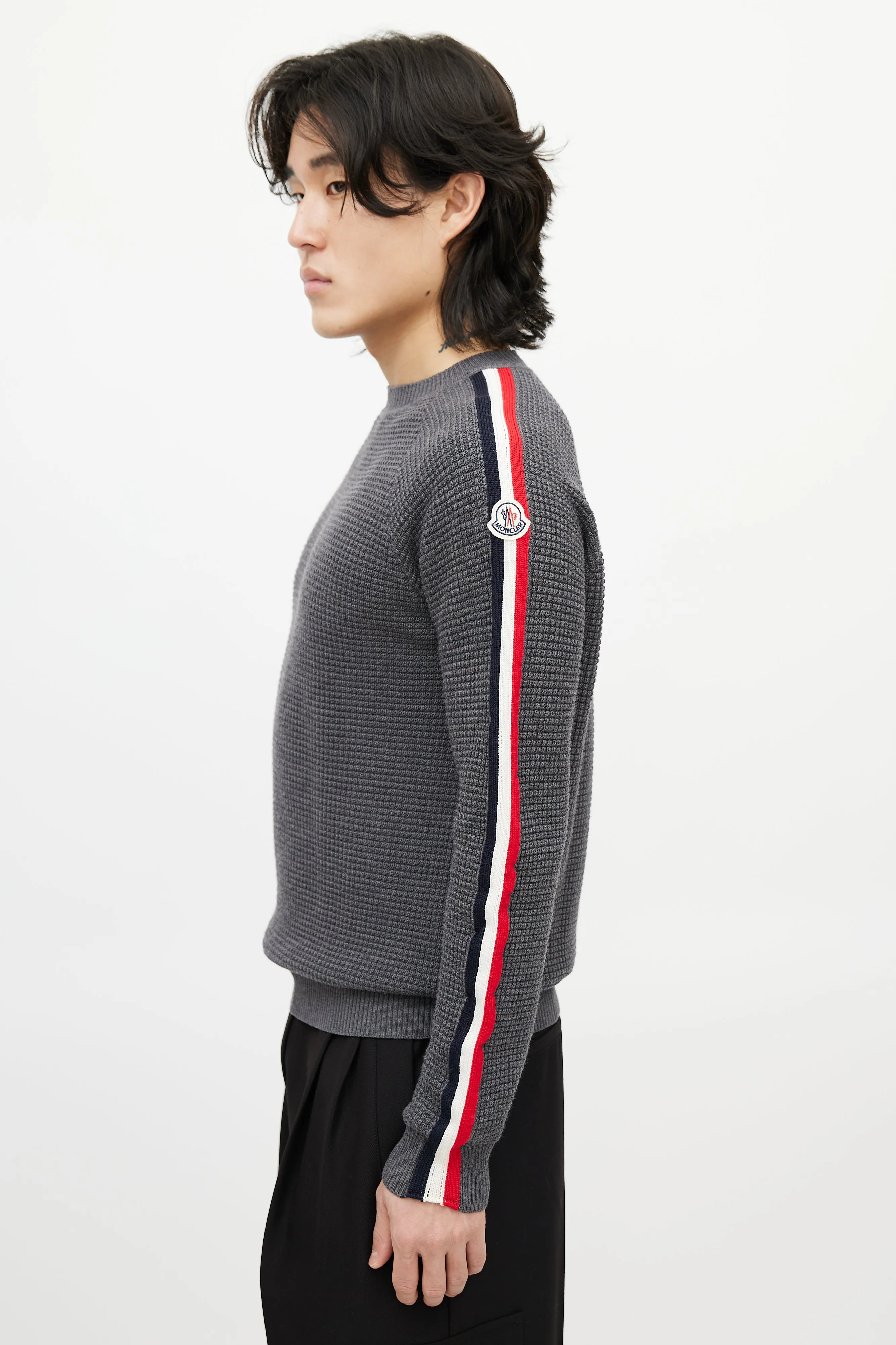 Grey & Multicolour Wool Striped Knit Sweater