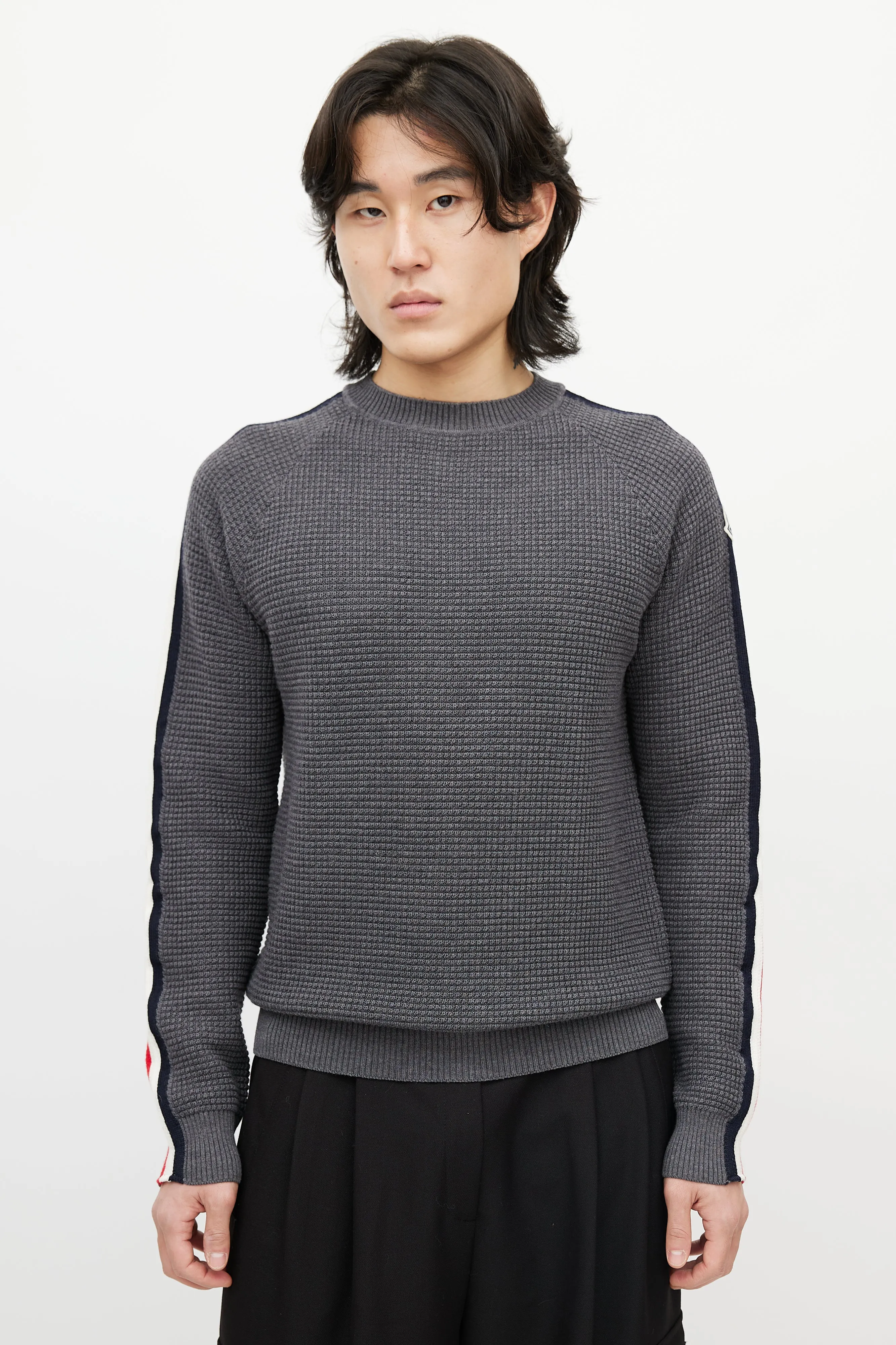 Grey & Multicolour Wool Striped Knit Sweater