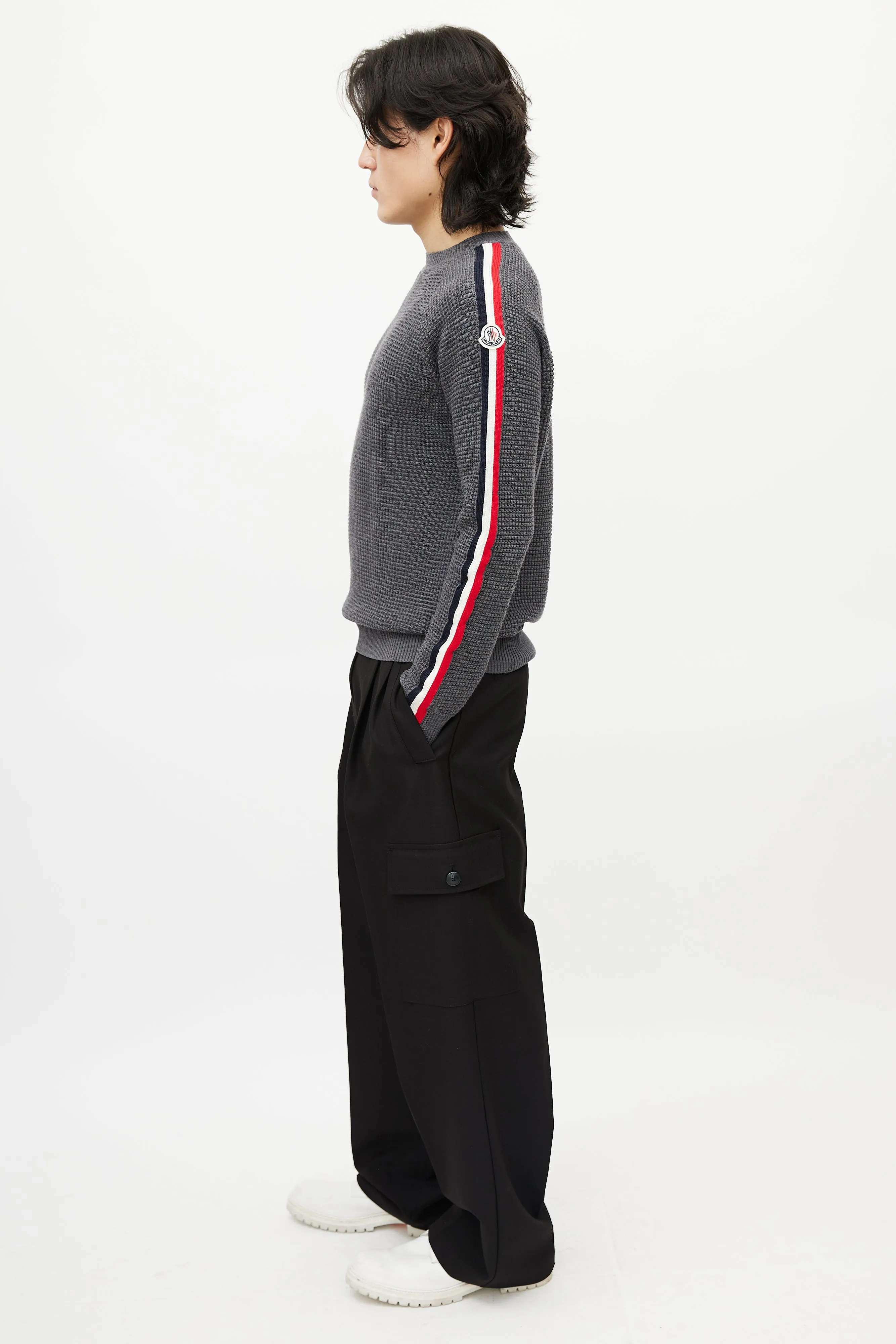 Grey & Multicolour Wool Striped Knit Sweater