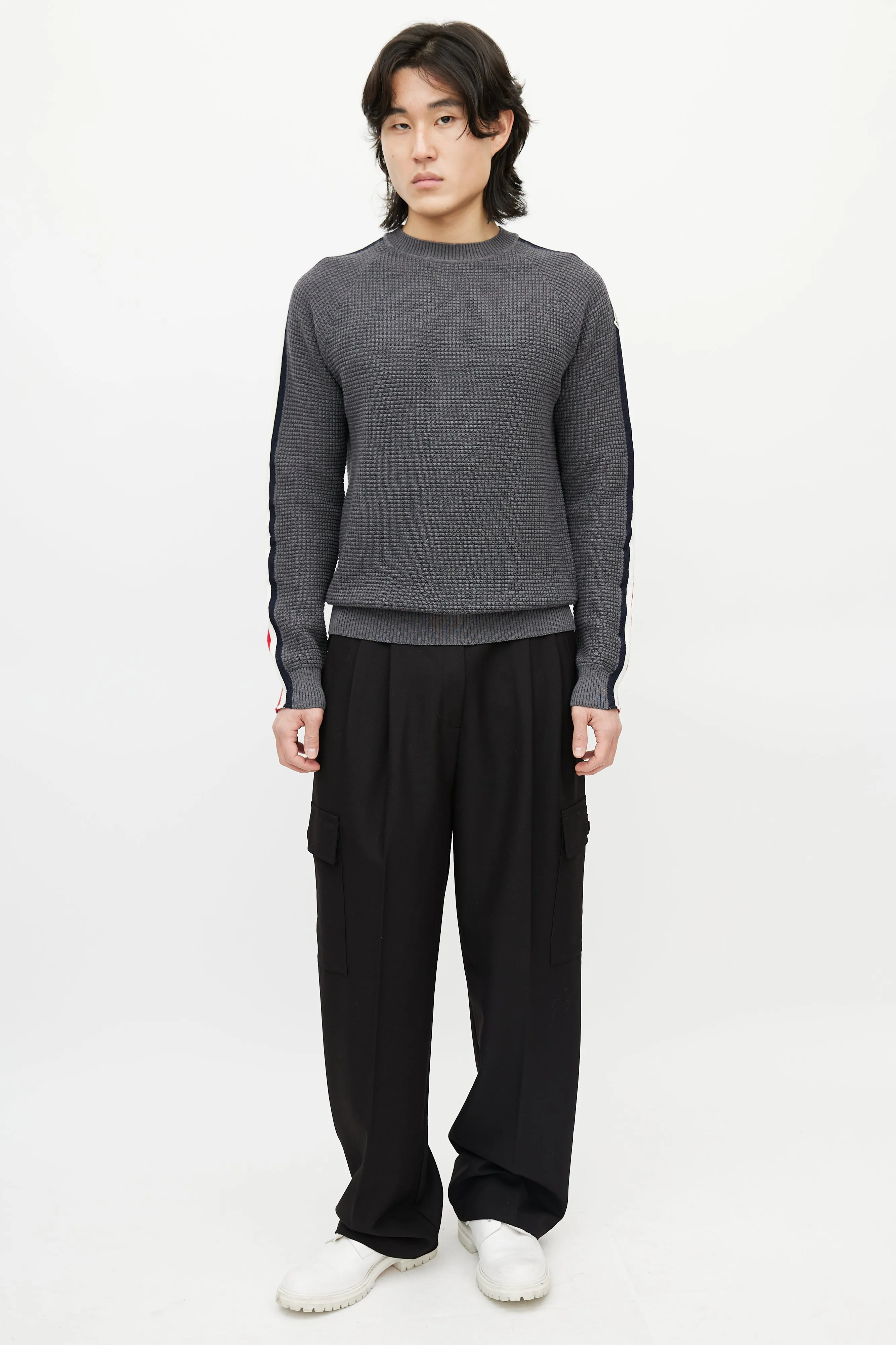 Grey & Multicolour Wool Striped Knit Sweater