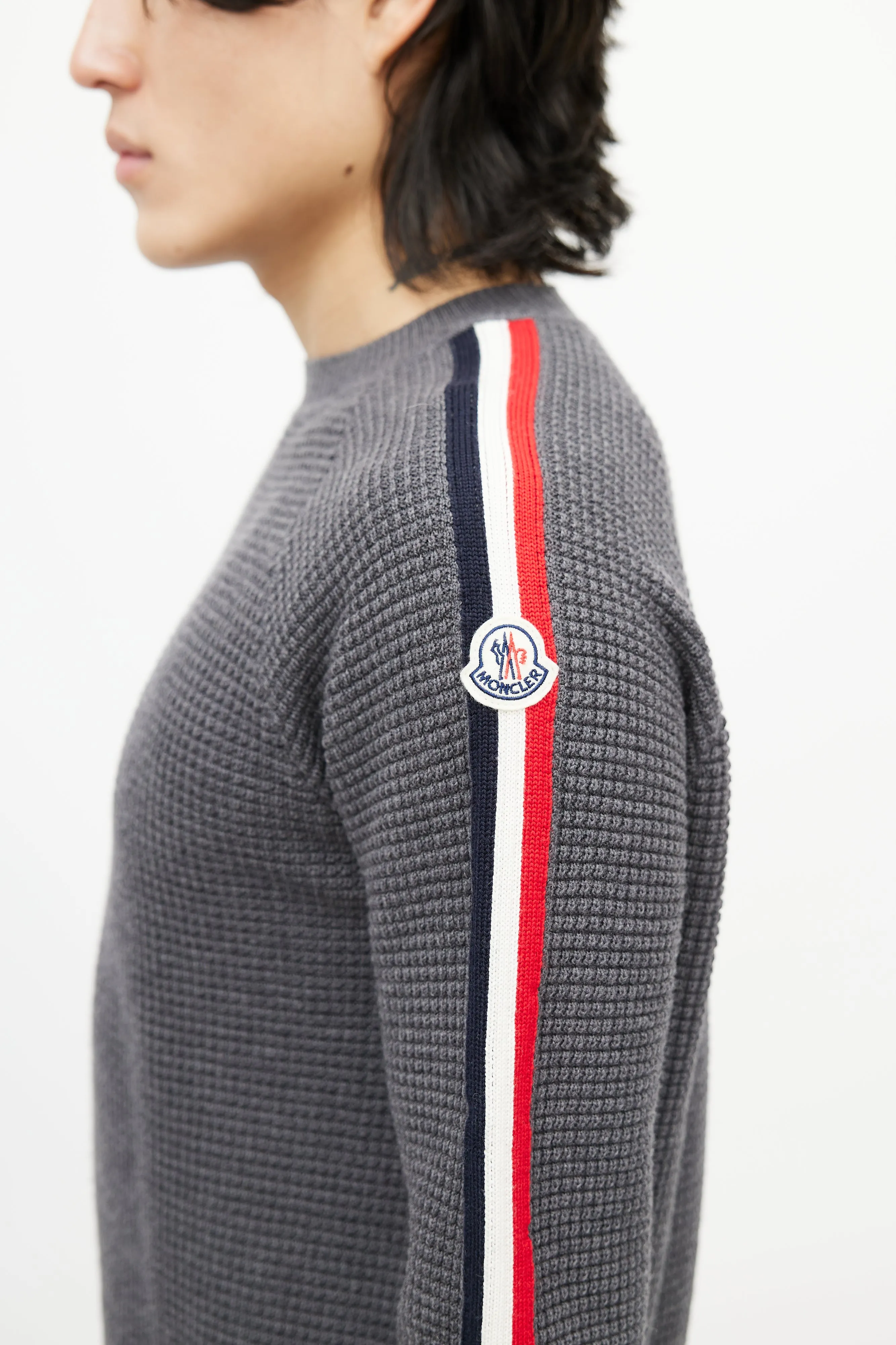 Grey & Multicolour Wool Striped Knit Sweater