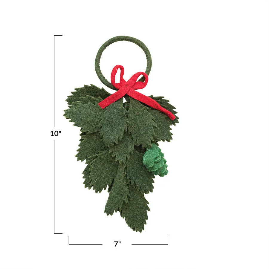 Handmade Wool Felt Leaf Door Hanger with Red Bow