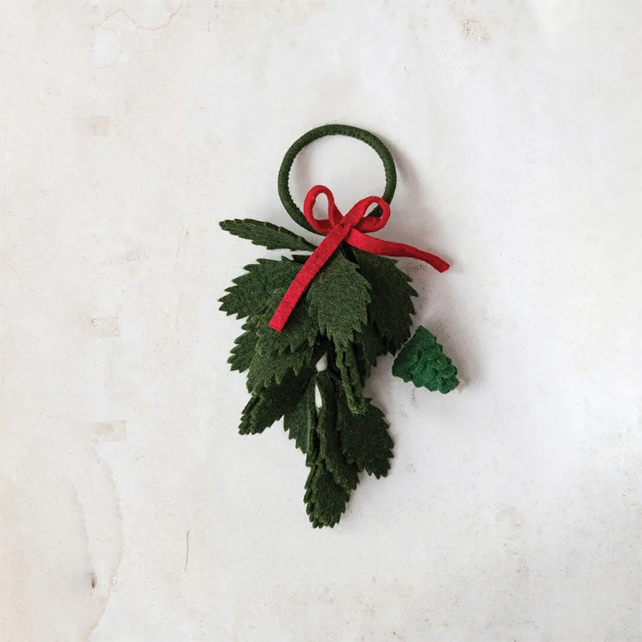 Handmade Wool Felt Leaf Door Hanger with Red Bow