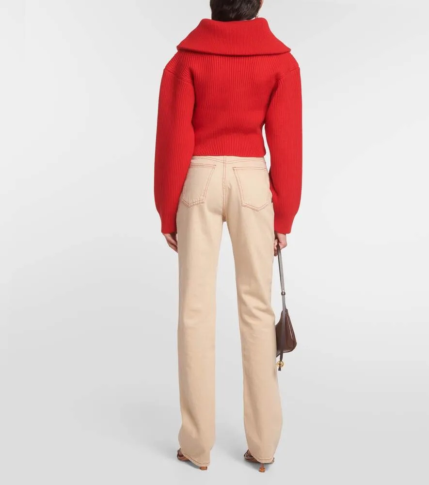 Le Maille Risoul JACQUEMUS cropped wool sweater, red