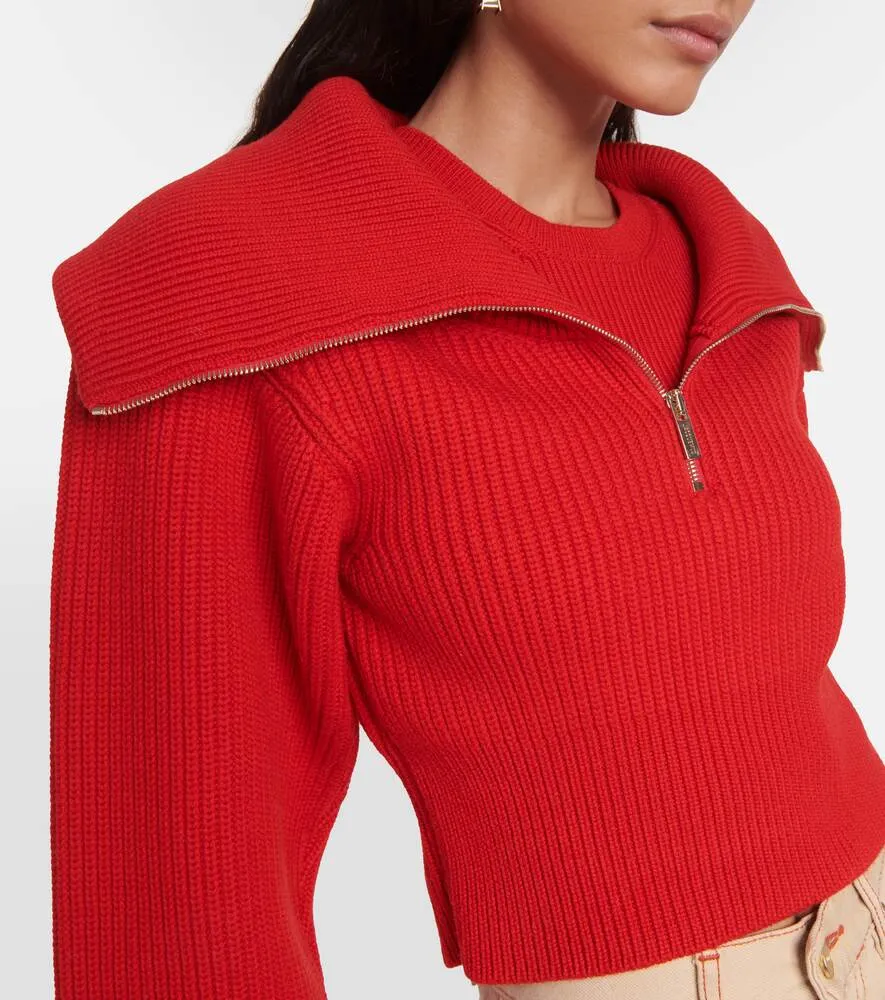 Le Maille Risoul JACQUEMUS cropped wool sweater, red