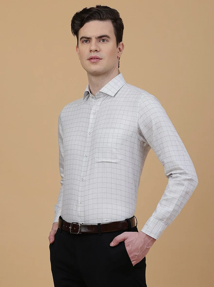 Light Grey Checked Slim Fit Formal Shirt | Greenfibre