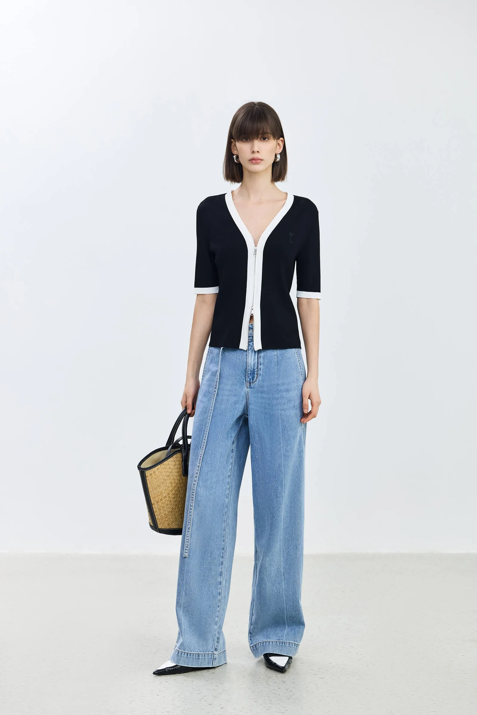 LILY Fashionable Color Block Knit Cardigan