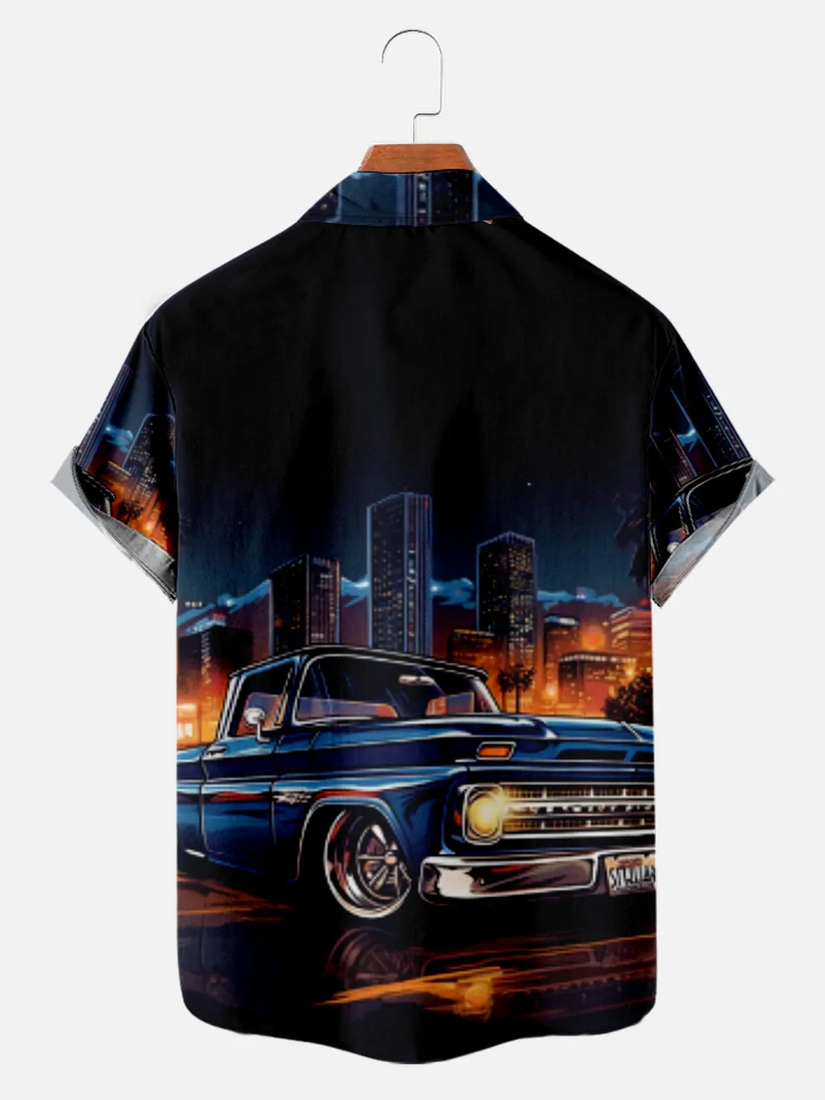 Men's Classic Car Night Skyline Short Sleeve Shirt