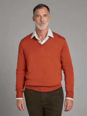 Merino V Neck Sweater - Rust