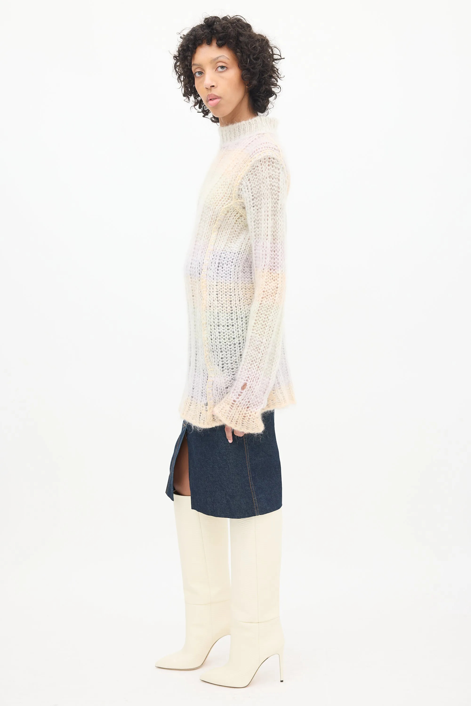 Multicolour Mohair Striped Mock Neck Sweater