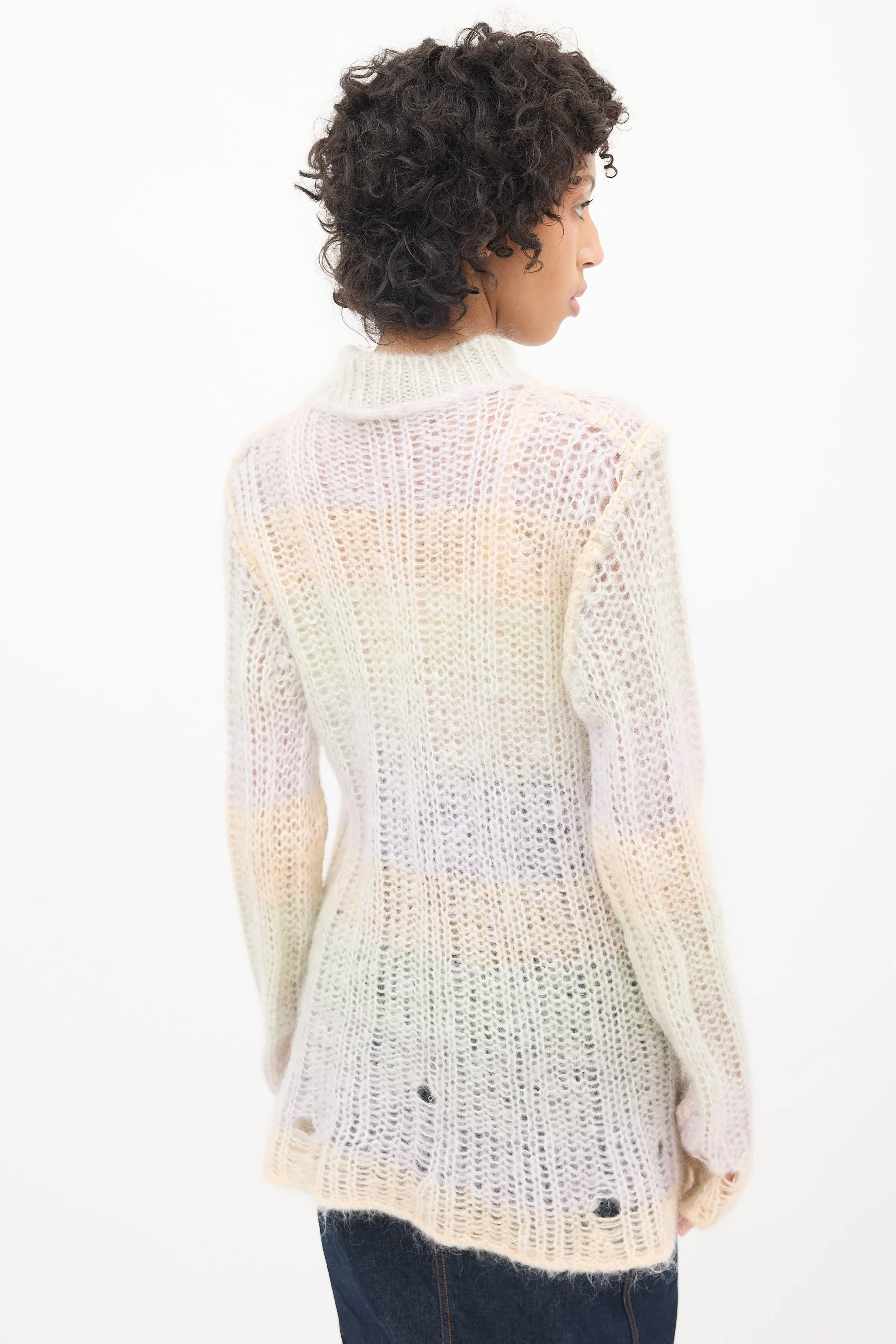 Multicolour Mohair Striped Mock Neck Sweater