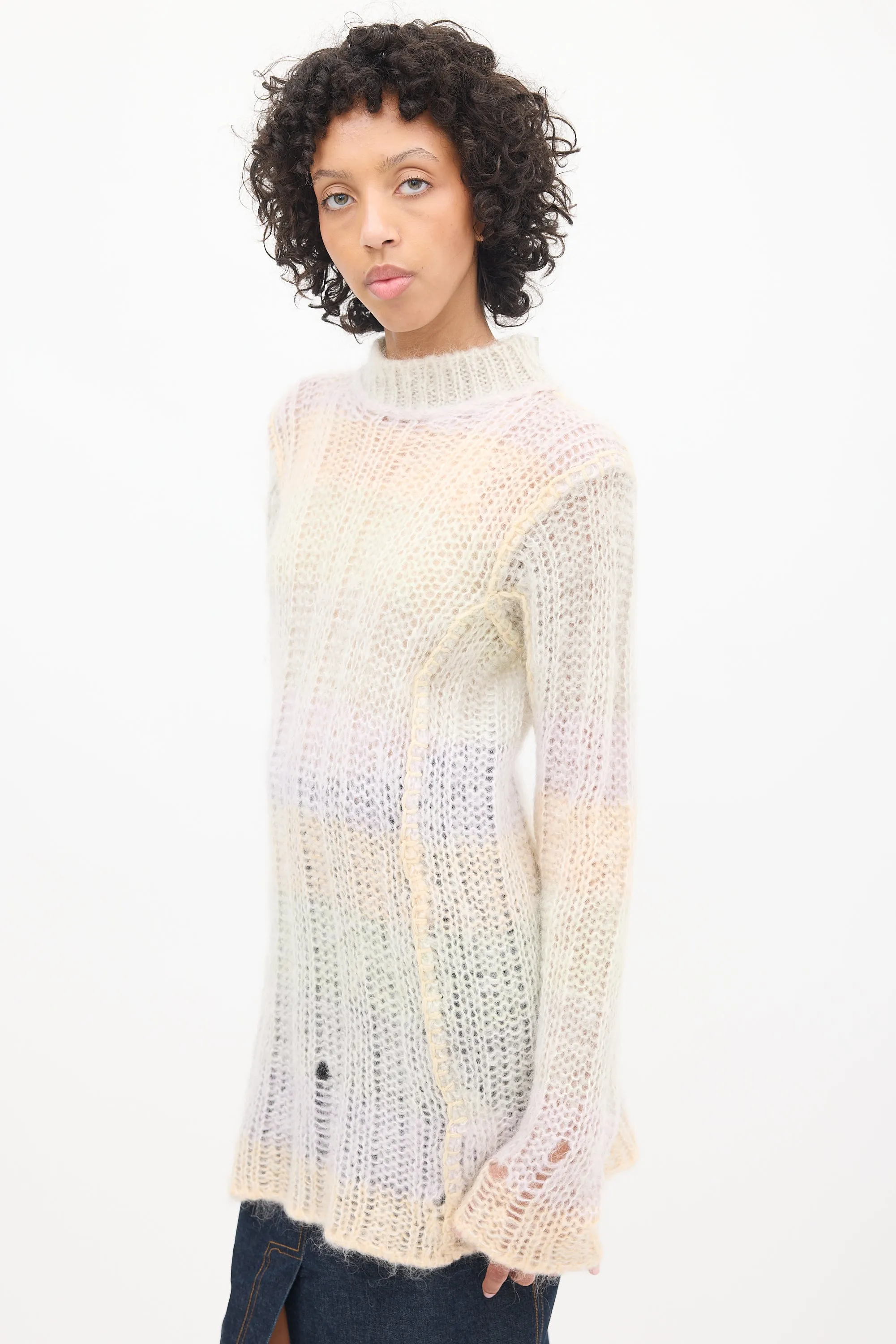 Multicolour Mohair Striped Mock Neck Sweater