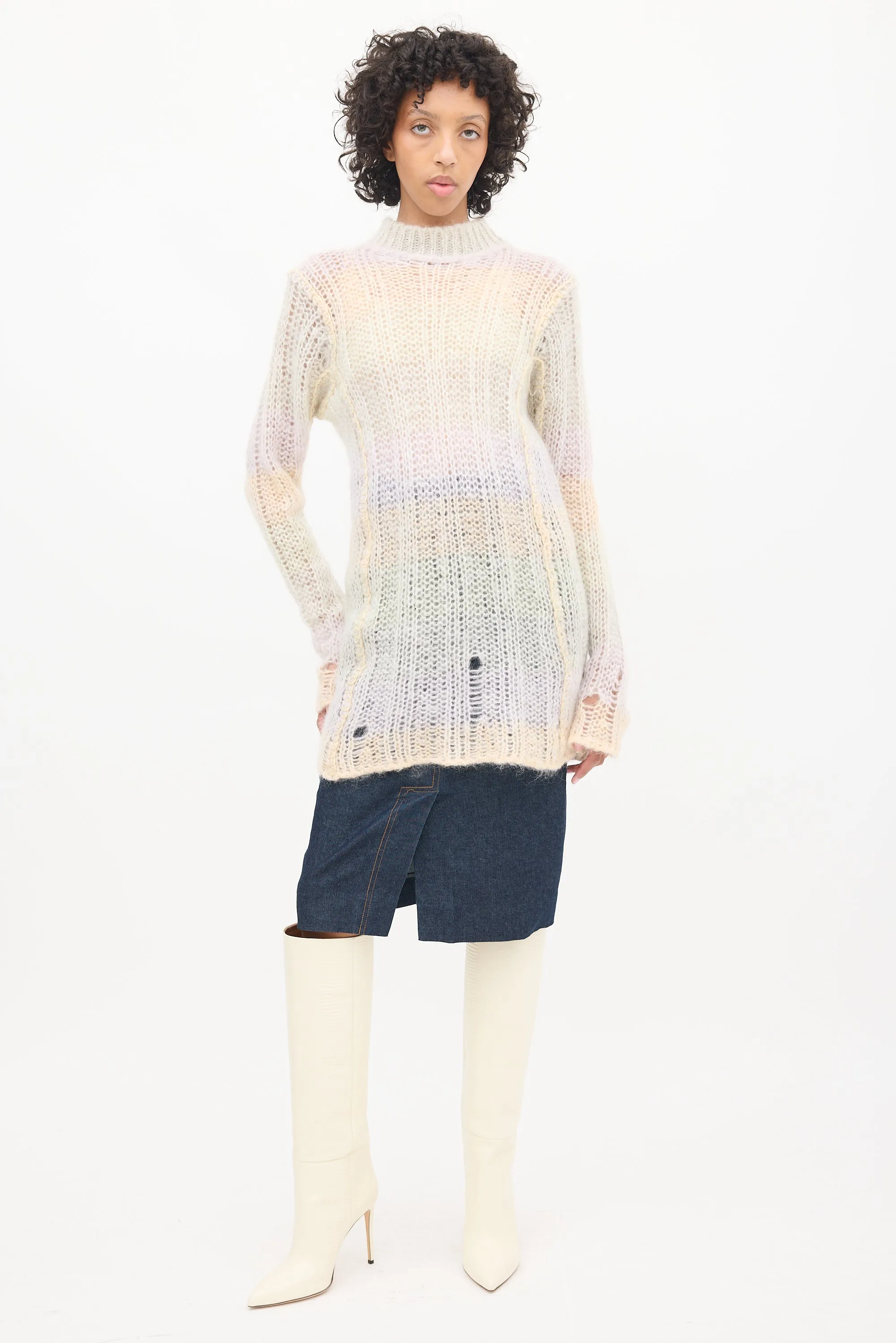 Multicolour Mohair Striped Mock Neck Sweater