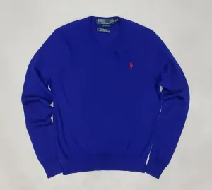 Nwt Polo Ralph Lauren Royal Blue w/Red Horse V-Neck Wool Sweater