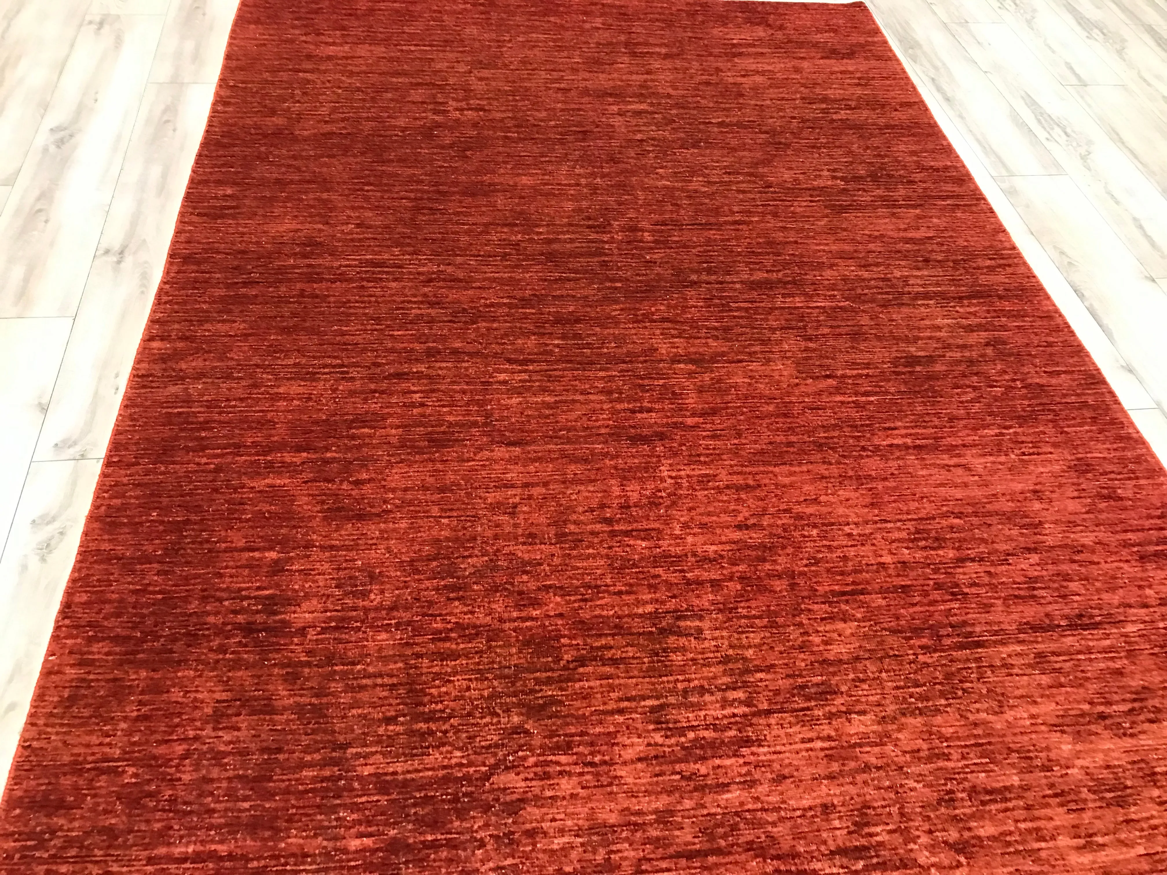Pakistan Plain Hand Knotted Wool Red 6x9