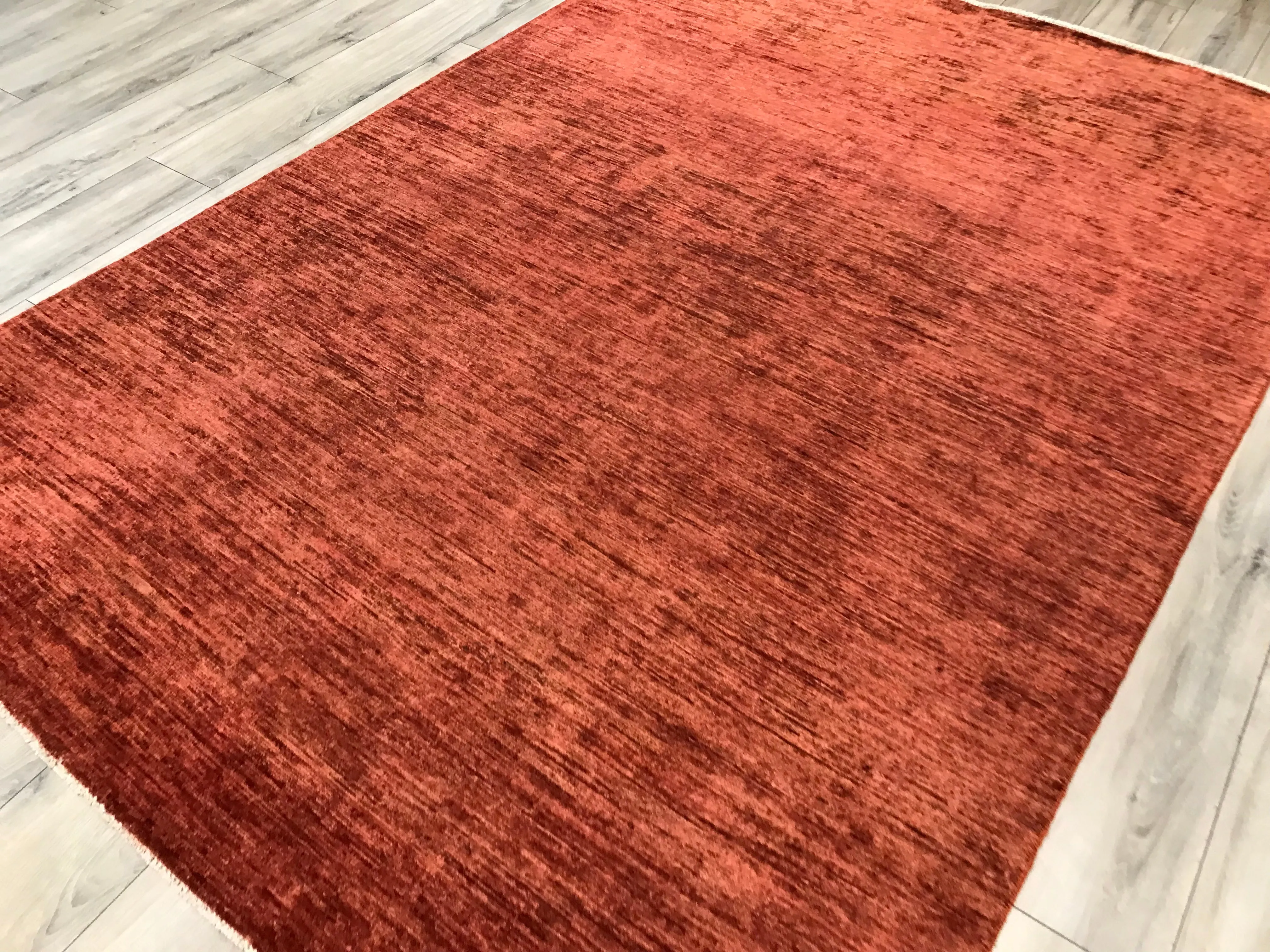 Pakistan Plain Hand Knotted Wool Red 6x9