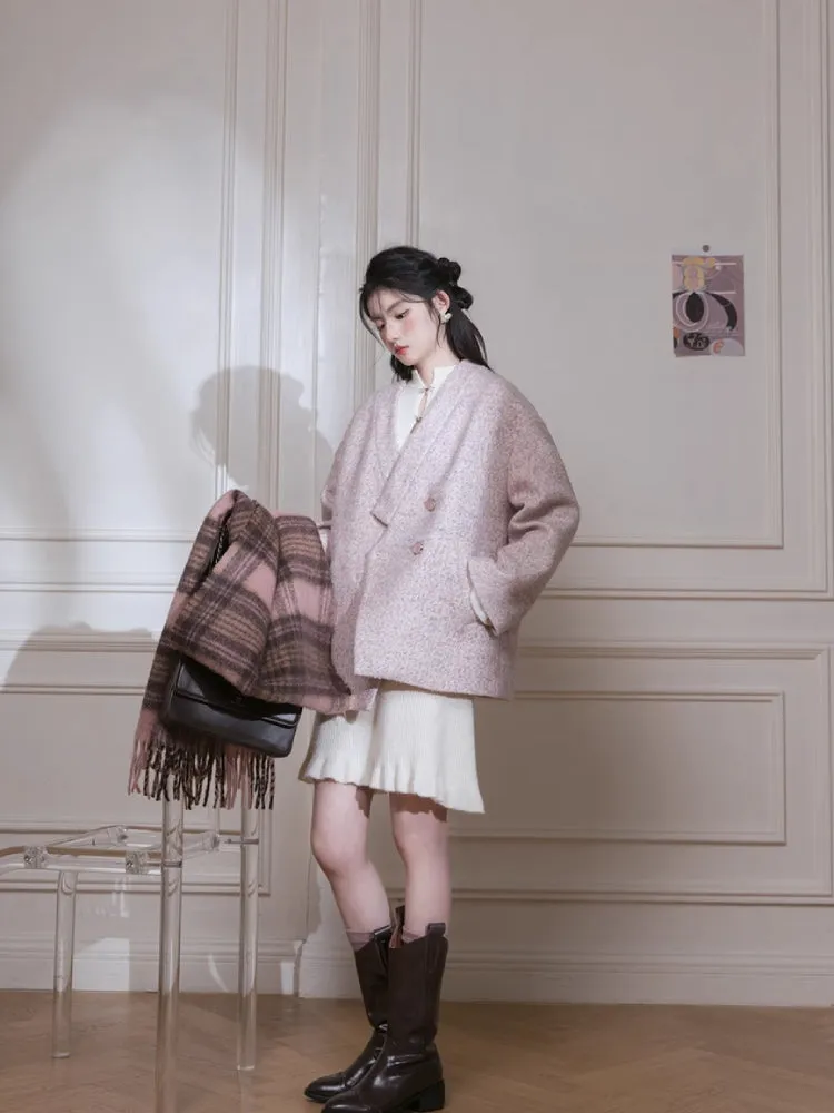 Pink dot V-neck wool jacket【s0000005817】