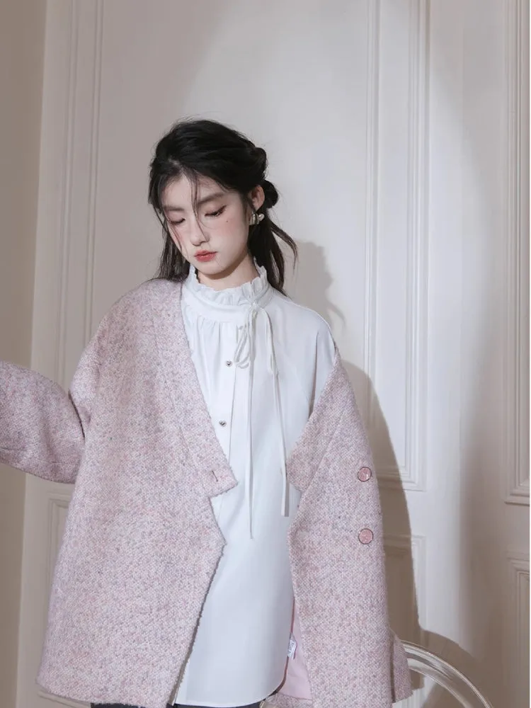 Pink dot V-neck wool jacket【s0000005817】