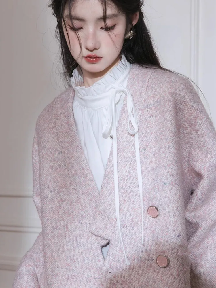 Pink dot V-neck wool jacket【s0000005817】