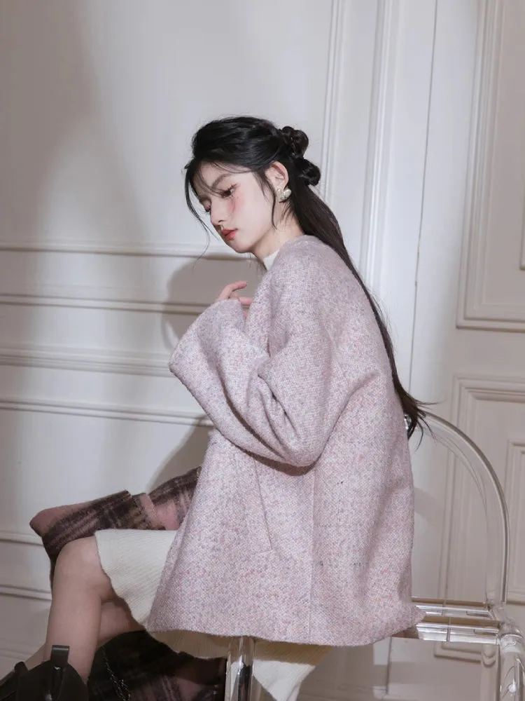 Pink dot V-neck wool jacket【s0000005817】
