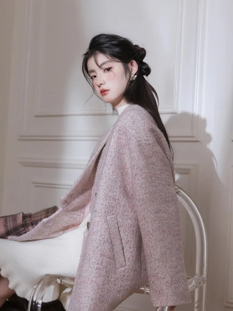 Pink dot V-neck wool jacket【s0000005817】