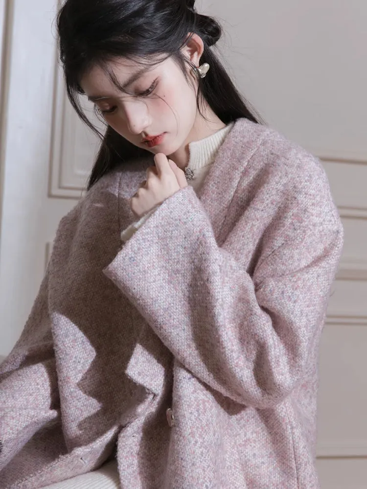 Pink dot V-neck wool jacket【s0000005817】