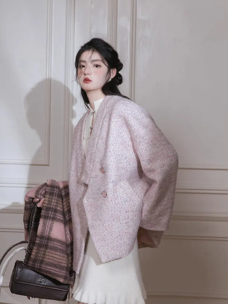 Pink dot V-neck wool jacket【s0000005817】