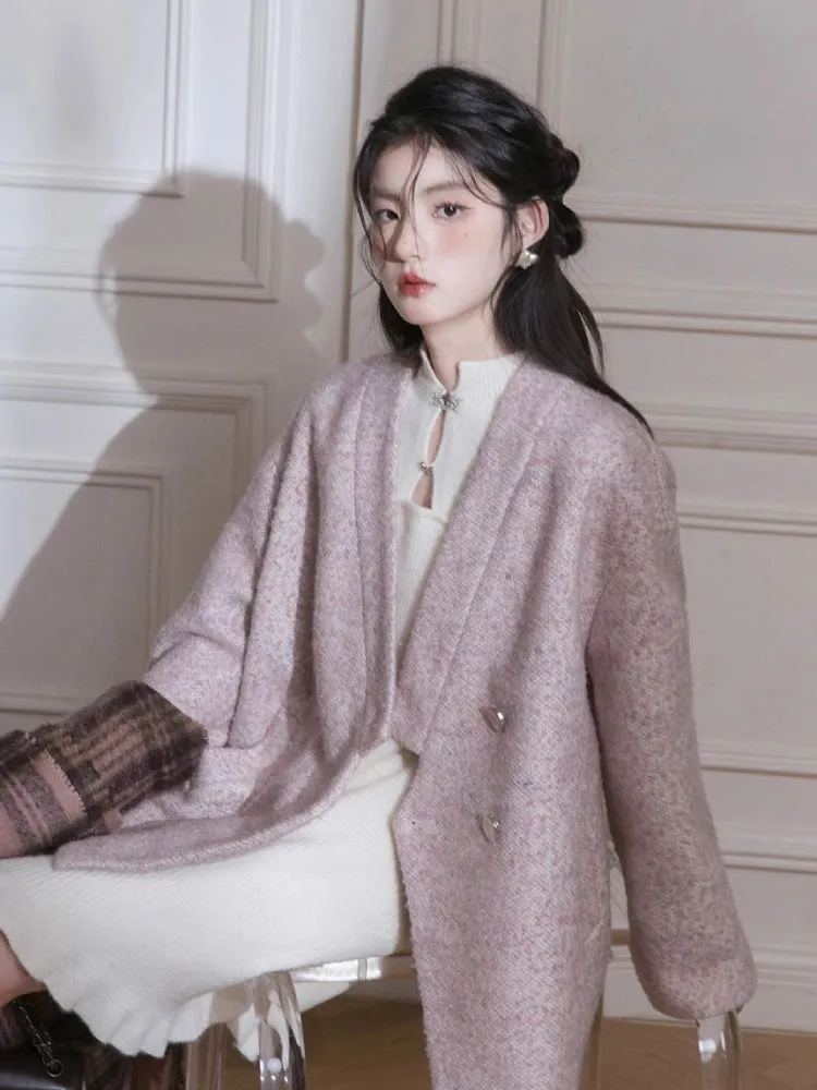 Pink dot V-neck wool jacket【s0000005817】