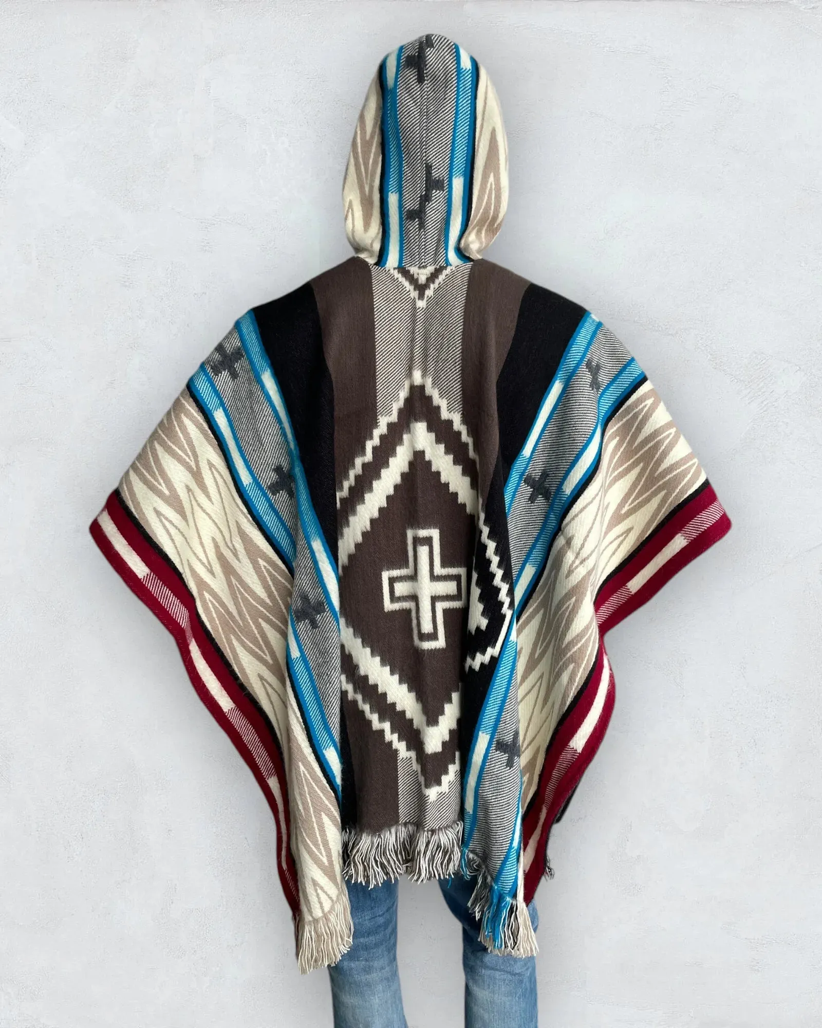 Poncho Hood Wool Navajo Light Blue